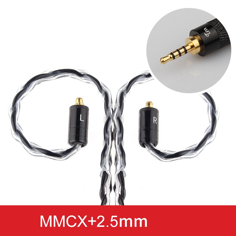 TRN 8 Core Silver Plated Cable HIFI Earphone MMCX/2Pin Connector Use For TRN v90 V10/V20/V60 V30 V80 IM1 IM2 X6: Black2.5MM MMCX