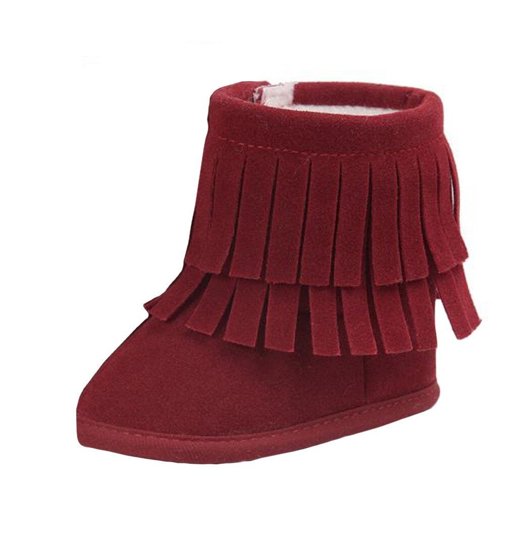 Baby Schuhe Stiefel Neugeborene Jungen Mädchen Weiche Sohle Stiefel Quasten Mokassins Krippe Feste Schuhe Kleinkind Winter Stiefel Schuhe: Rot / 4,5