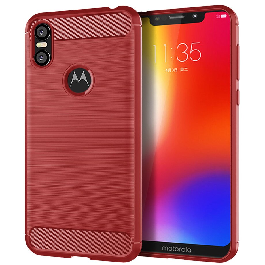 Whyes-funda de silicona para Moto One, funda de móvil suave de TPU de fibra de carbono ajustado a prueba de golpes para Moto P30 Play: For Moto P30 Play / Rojo