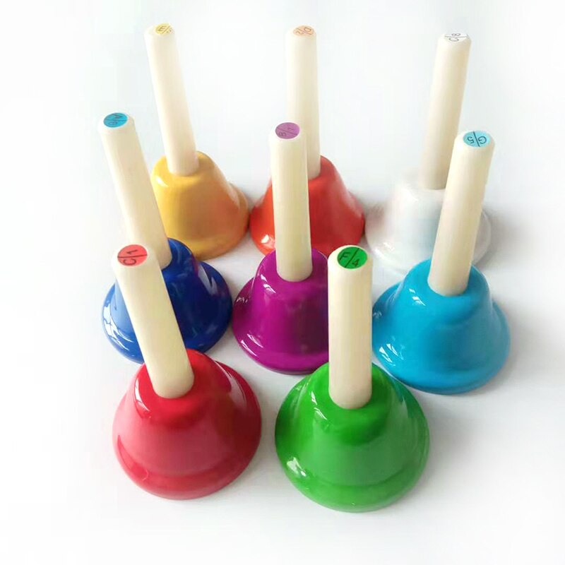 Instrumento Musical de colores para niños, campana de mano, 8 Uds., instrumento Musical de percusión para chico de Metal con 8 notas