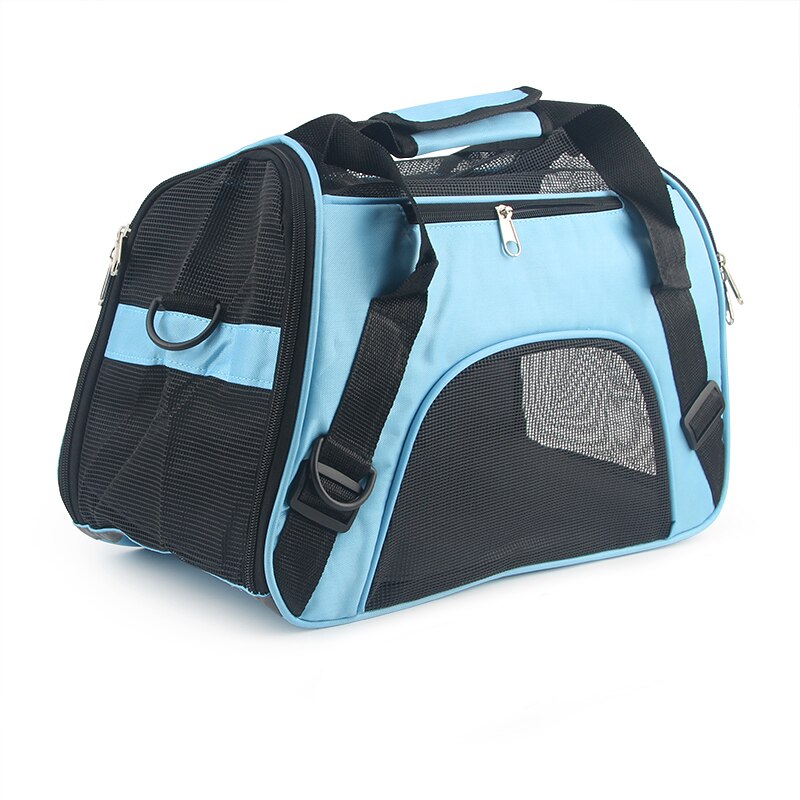 S/M/L-Bolsa de transporte portátil para perros y gatos, bolsa de transporte de lados suaves, bolso respirable para transporte al aire libre, Chihuahua pequeño de malla: Blue / S 43X20X29cm