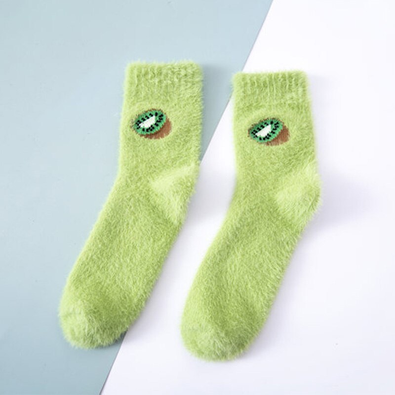 Qiwn 1 par vinter kvinnor roliga sportsockor söt tecknad frukt citron japansk harajuku skateboard yoga långa strumpor dam hemkläder: Ljusgrön