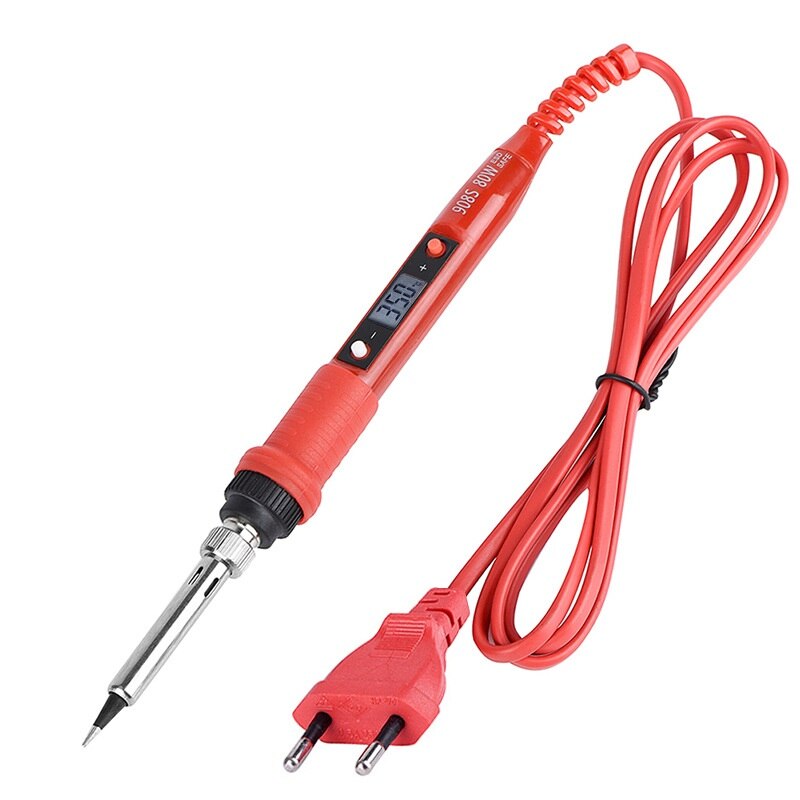 60W 80W Electric Soldering Iron Temperature Adjustable Digital 110V 220V Tin Welding Solder Iron Tips Bag Repair Rework Tools: 80W Red / US
