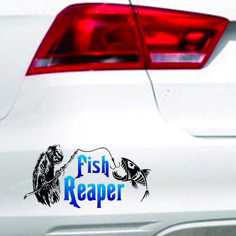 Reflecterende Vis Reaper Skelet Piranha Auto Stickers Verwijderbare Wateproof Mural Decals Voor Motorbike Koffer Laptop Muur 20x10cm