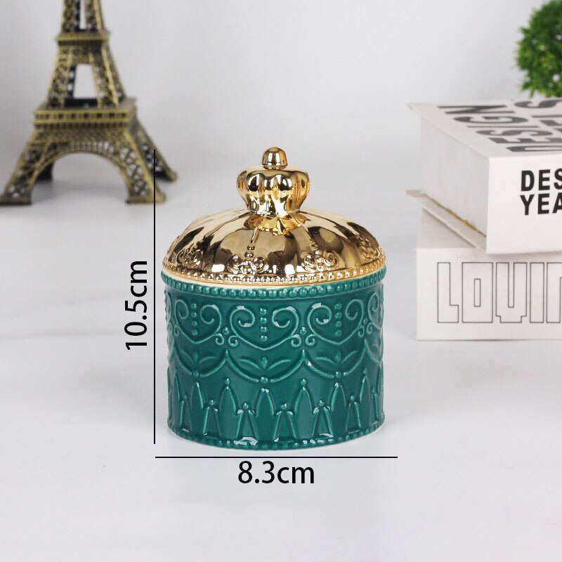 European Ceramic Storage Jar Gold Plated Decorative Bedroom Jewelry Container Relief Necklace Organizer Home Decoration: C