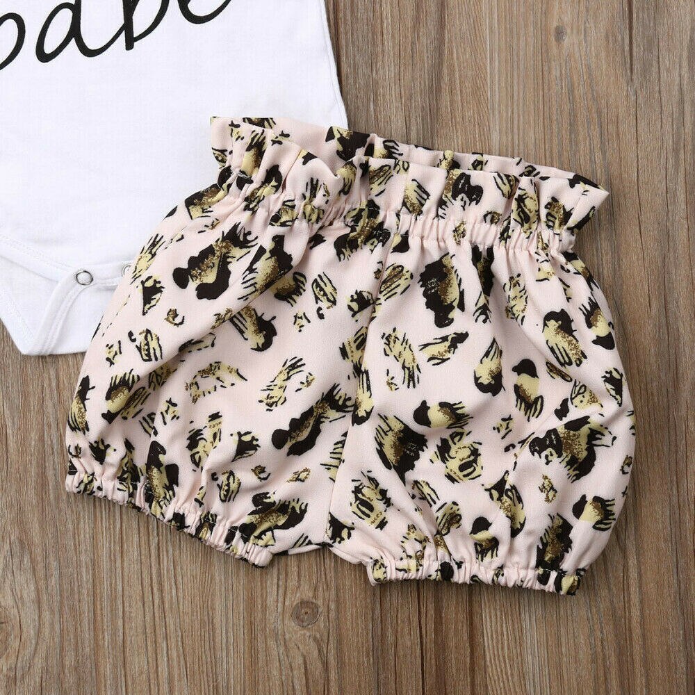 Kinderen Zomer Kleding Baby Kids Baby Meisje Kleding 3 Pcs Sets Brief Romper Luipaard Shorts Hoofdband Casual Outfits 0 -24 M