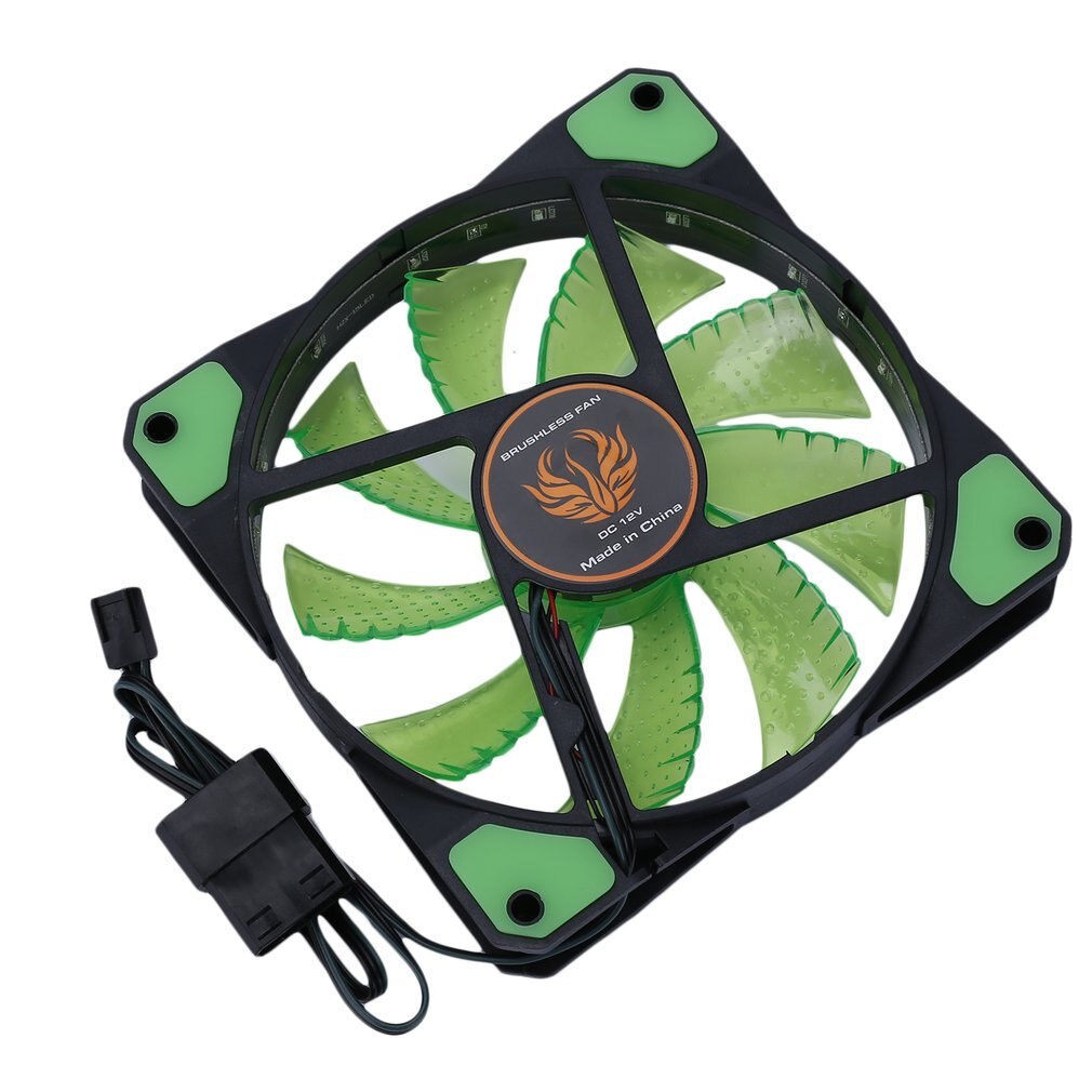 120mm LED Ultra Silent Computer PC Case Fan 15 LEDs 12V With Rubber Quiet Molex Connector Easy Installed Fan: GREEN