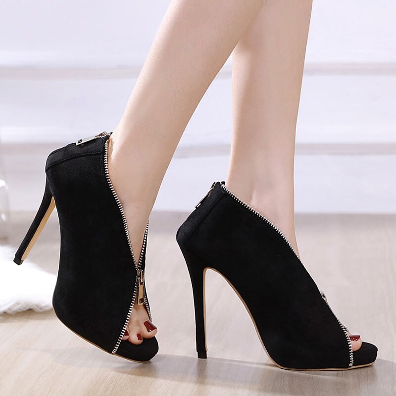 Vrouwen Flock Enkellaarsjes Hoge Hakken Rits Gladiator Hakken Zomer Schoenen Vrouwelijke Mode Peep Toe Sandalen Partij Bruiloft Sandalen