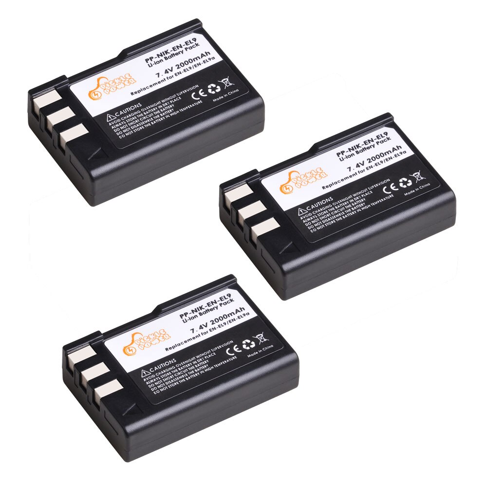 3 stuks 2000 mah en -el9 en-el9a en  el9 batterij + type-c led-laderkits voor nikon en -el9a d40 d60 d40x d5000 d3000 camera: 3 batterijen