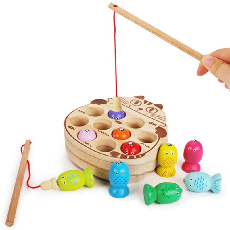 Kinderen Puzzel Magnetische Vissen Spel Met Kat Vorm Playboard Houten Speelgoed Kinderen Puzzel Educatief Speelgoed