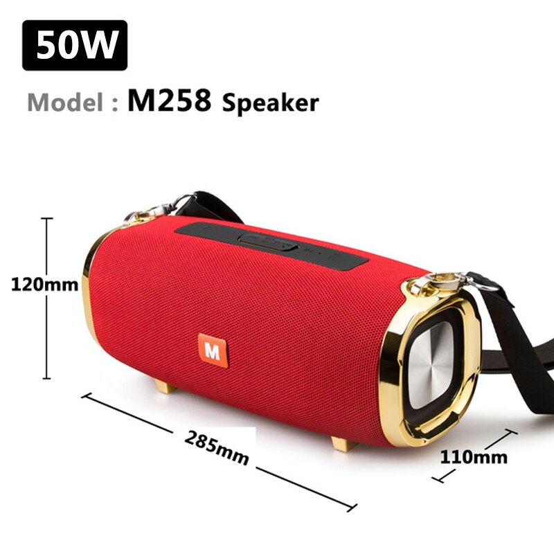 50W high-power portable bluetooth speaker sound column stereo wireless subwoofer music center, support FM radio TF aux USB: M258 Red