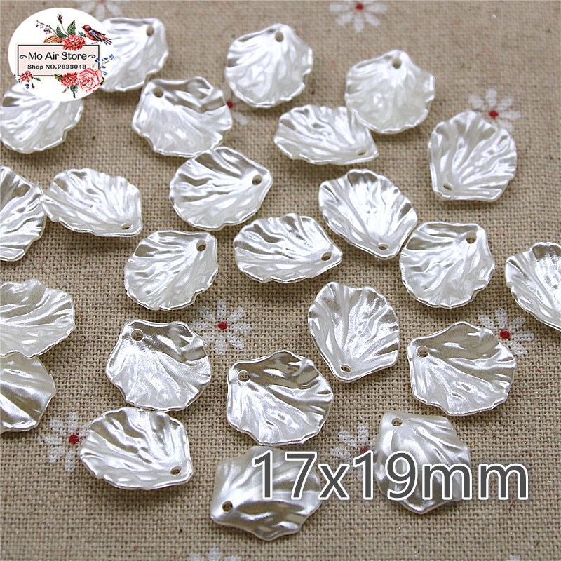 100 Stuks Ivory Pearl Leaf Kralen Abs Resin Plaksteen Gesimuleerde Parel Kralen Sieraden Diy Accessoires 17x19mm