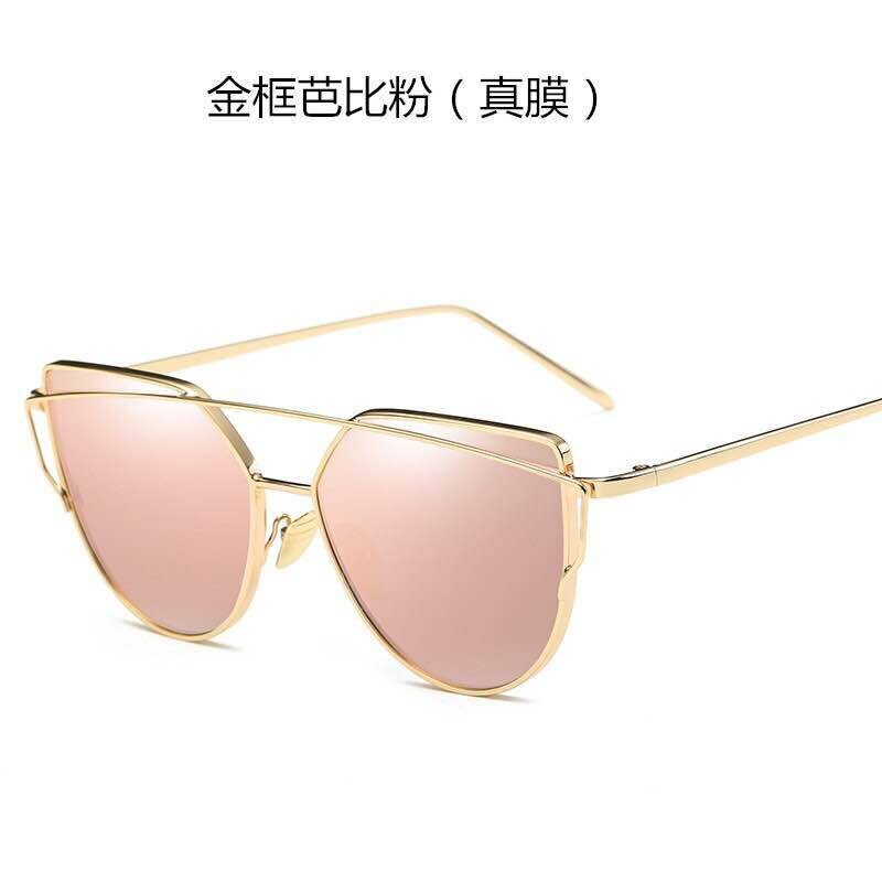Metal Cat-Eye Sunglasses, Ladies Colorful Sunglasses: Gold Pink2
