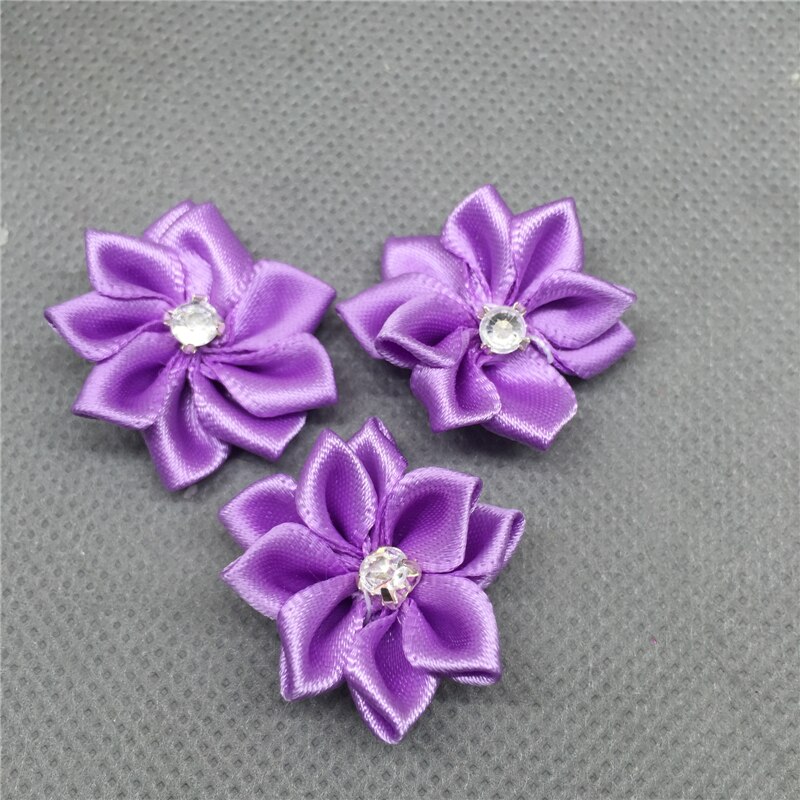 Ruban de fleurs en Satin, 10 pièces, avec des Appliques de perles de cristal, artisanat/garniture, bricolage: light purple