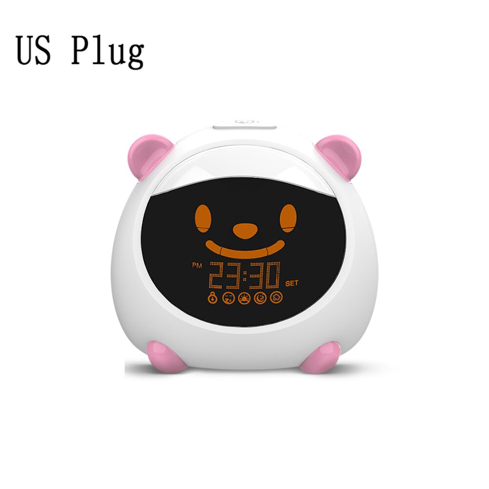 Wifi Smart Kids 'Alarm Slaap Trainer Klok Licht Geluid Uitdrukking Slimme Leven Tuya App Voice Control Met Alexa Google Thuis: Pink US Plug