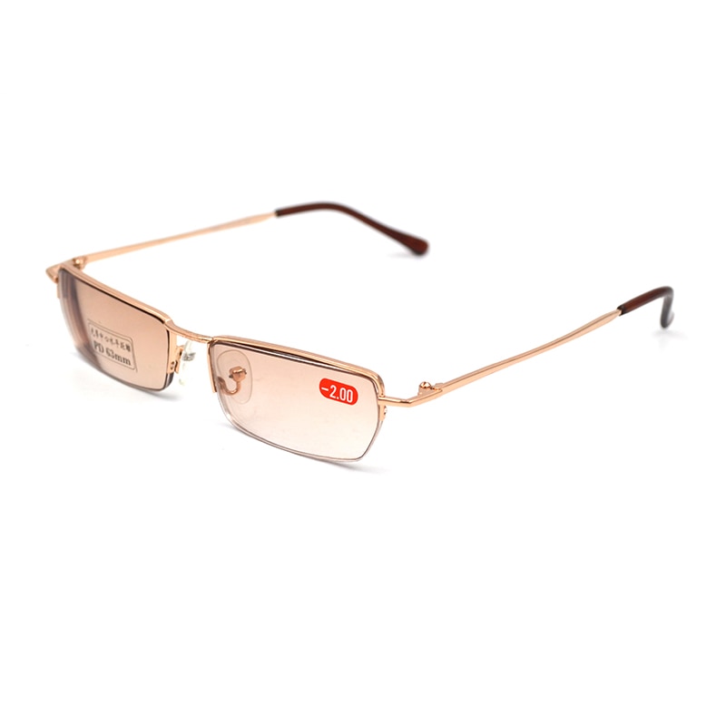 Myopia Sunglasses Metal Square Semirim Spectacles Nearsighted Shorted sighted Optical Prescription Glasses Gradient Tea L3