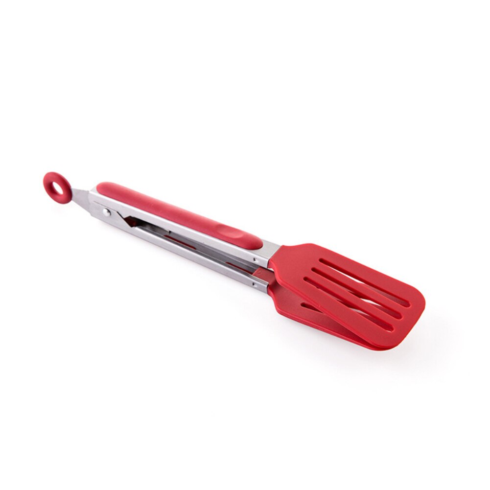 Non-stick Nylon Kitchen Spatula Tong Meat Bread Salad Tong Stainless Steel Clip Barbecue Lock Cooking Serve Food Tong Hole Cap: Red