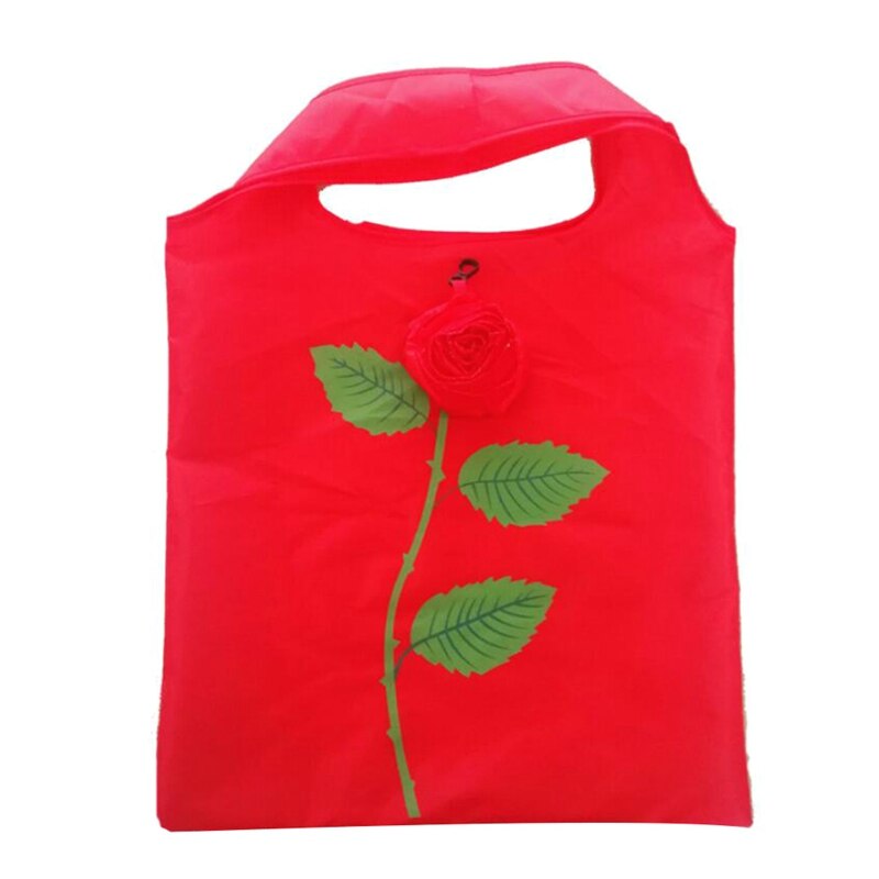 Eco Opslag Handtas Rose Bloemen Vorm Opvouwbare Boodschappentassen Herbruikbare Vouwen Kruidenier Nylon Grote Zak Leuke Tote Pouch 1 stuks: RD