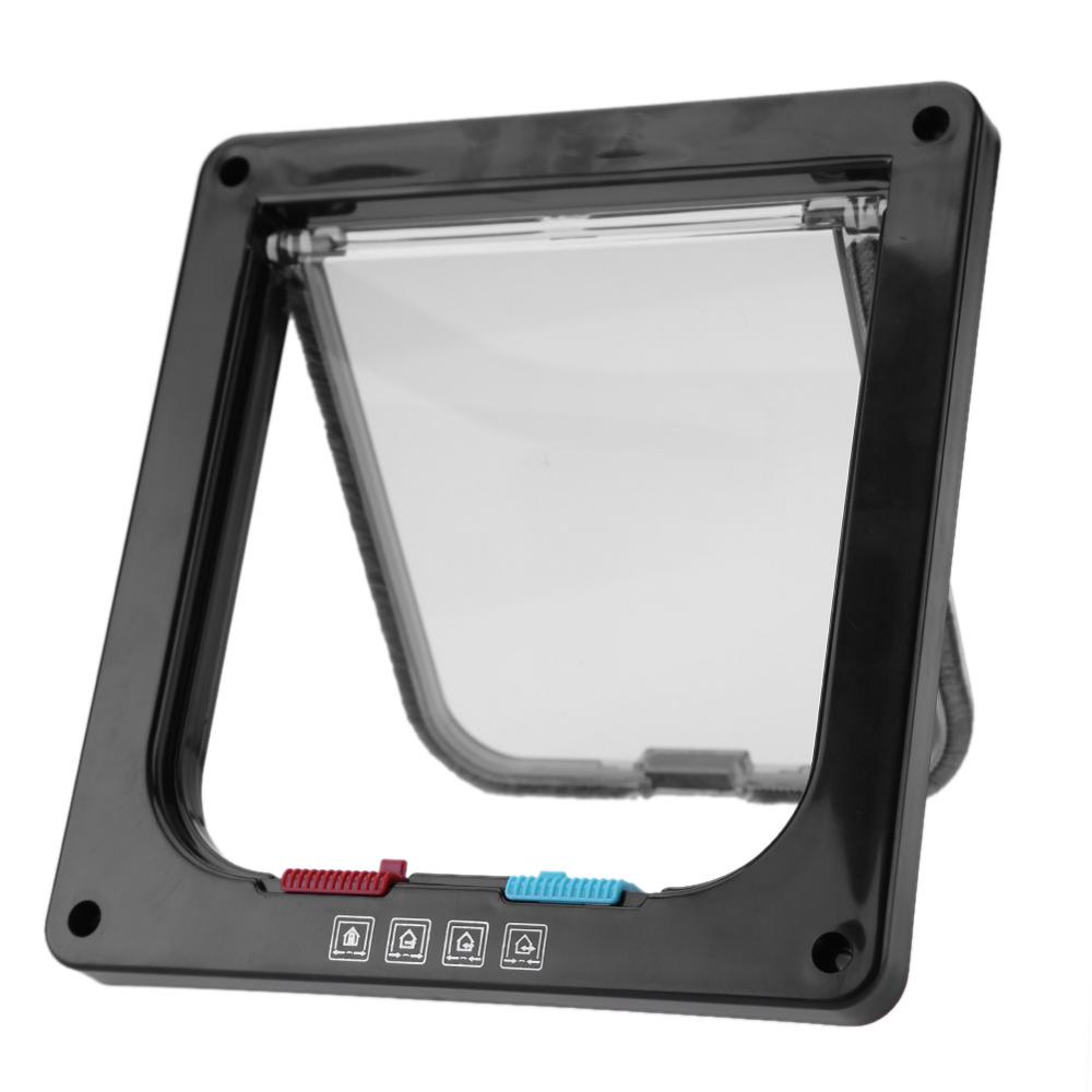 3 Size 4 Way Pet Cat Puppy Dog Gates Door Lock Lockable Safe Flap Door puertas para perros door for the cat Pet Products: Black / S