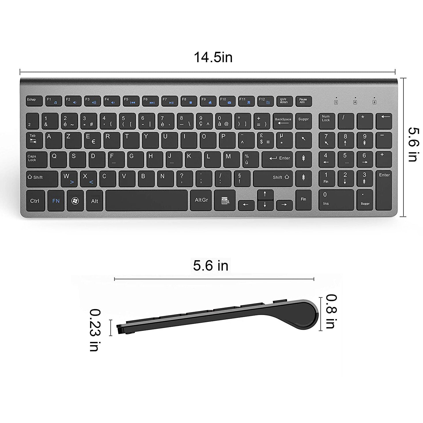French Wireless AZERTY Layout Keyboard Ultra Slim 2.4G Silent Compact Scissor Key Keyboard Set for Mac Windows PC Laptop tv box