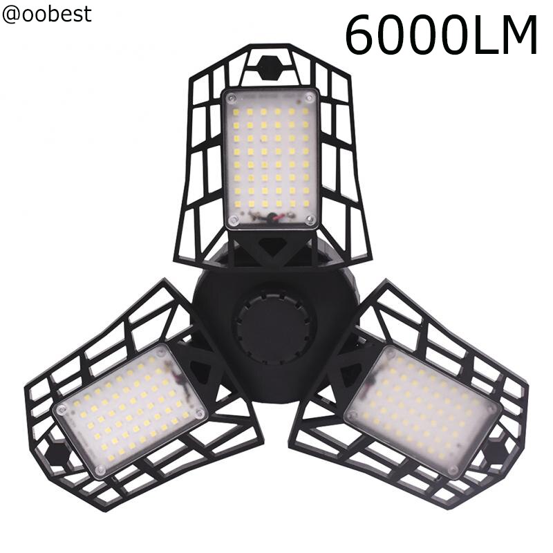 144 LED Triple Glow Deformable Tri-Fold Lamp LED Adjustable Garage Light High Bay Light 60W Ceiling Light WorkShop Lighting