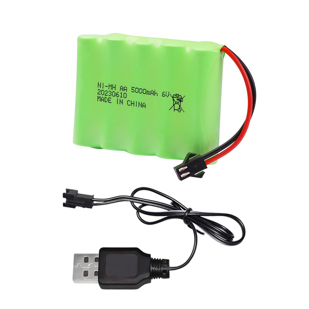 6V 5000mAh NiMH-Akku mit USB-Ladegerät für Rc-Spielzeug, Autos, Tankwagen, Roboter, Waffen, Boote, AA Ni-MH, 6V-Akku: Rosa