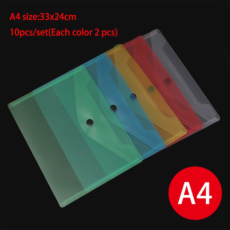 A4 Size Envelope Folder PP Plastic Storage Pouch Holder Paper Document File Folder Organizer Bag with Snap Button Closure: A4 Transparent 10PCS
