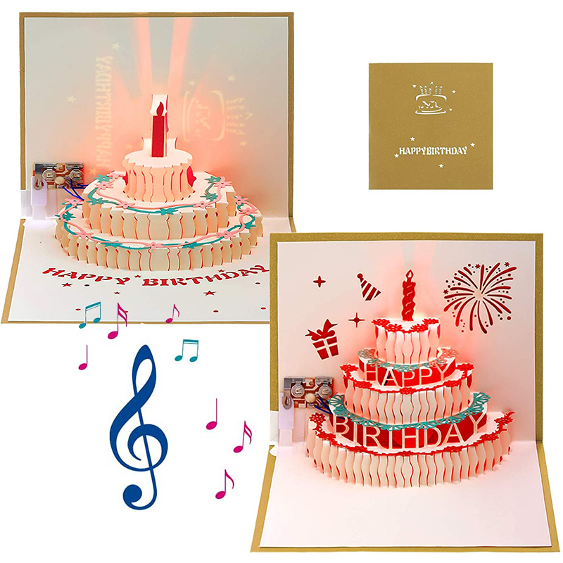 Carte de joyeux anniversaire 3D pour enfants, carte de musique à gâteau d&#39;anniversaire pour femme et mari, cartes de vœux Pop-Up, cartes postales, avec enveloppe