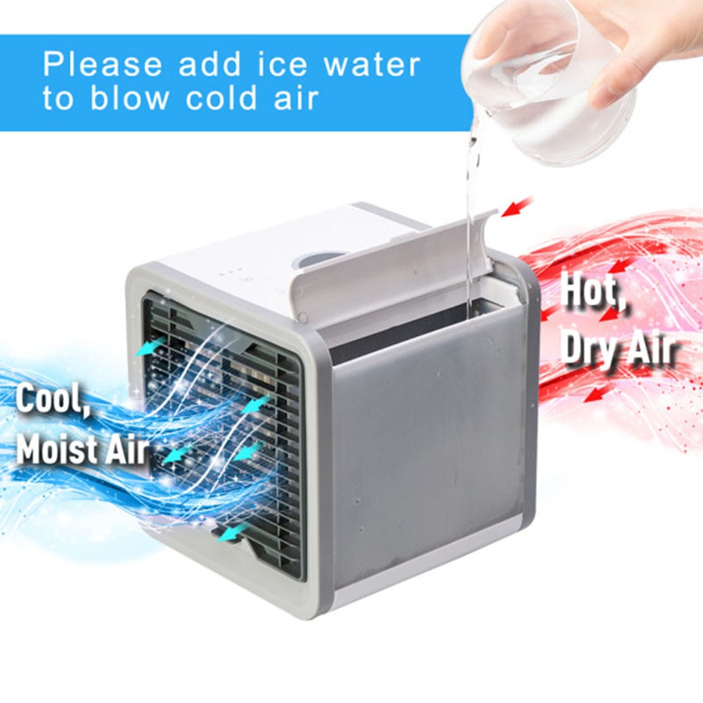 Mini aire acondicionado portátil, Humidificador purificador de aire, aire acondicionado en 7 colores, USB, ventilador de escritorio con 2 tanques de agua para el hogar