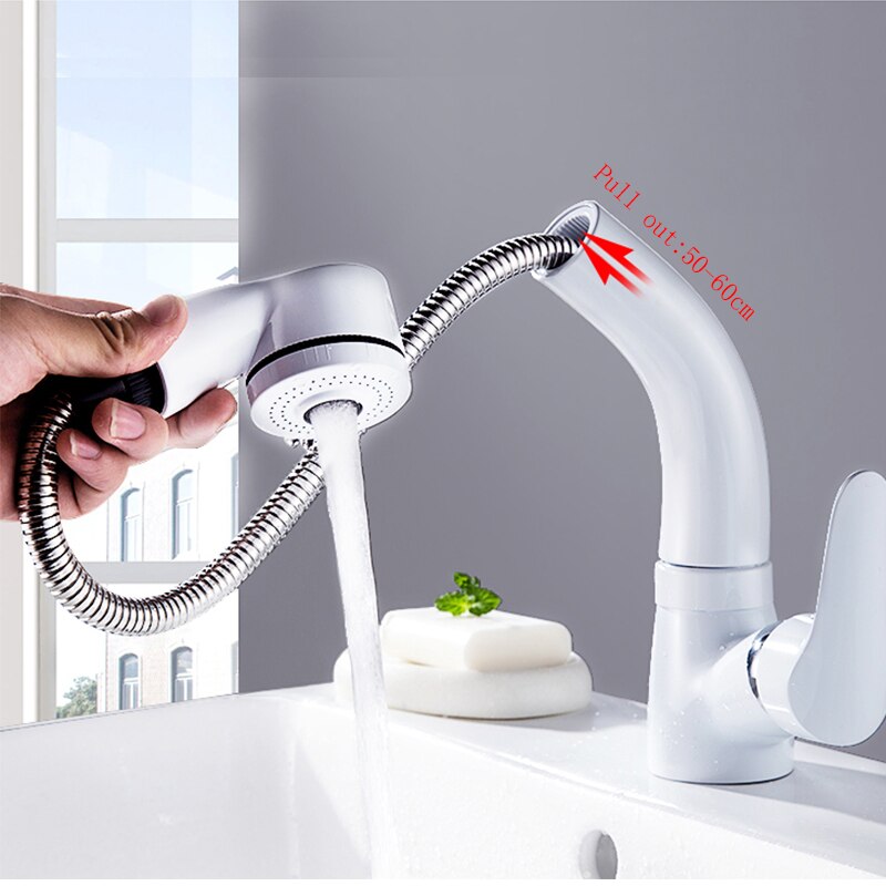 Deck Installation Basin Faucet And Cold Mixer Lifting Pull Out Bathroom Faucet Black Single Handle Basin Tap