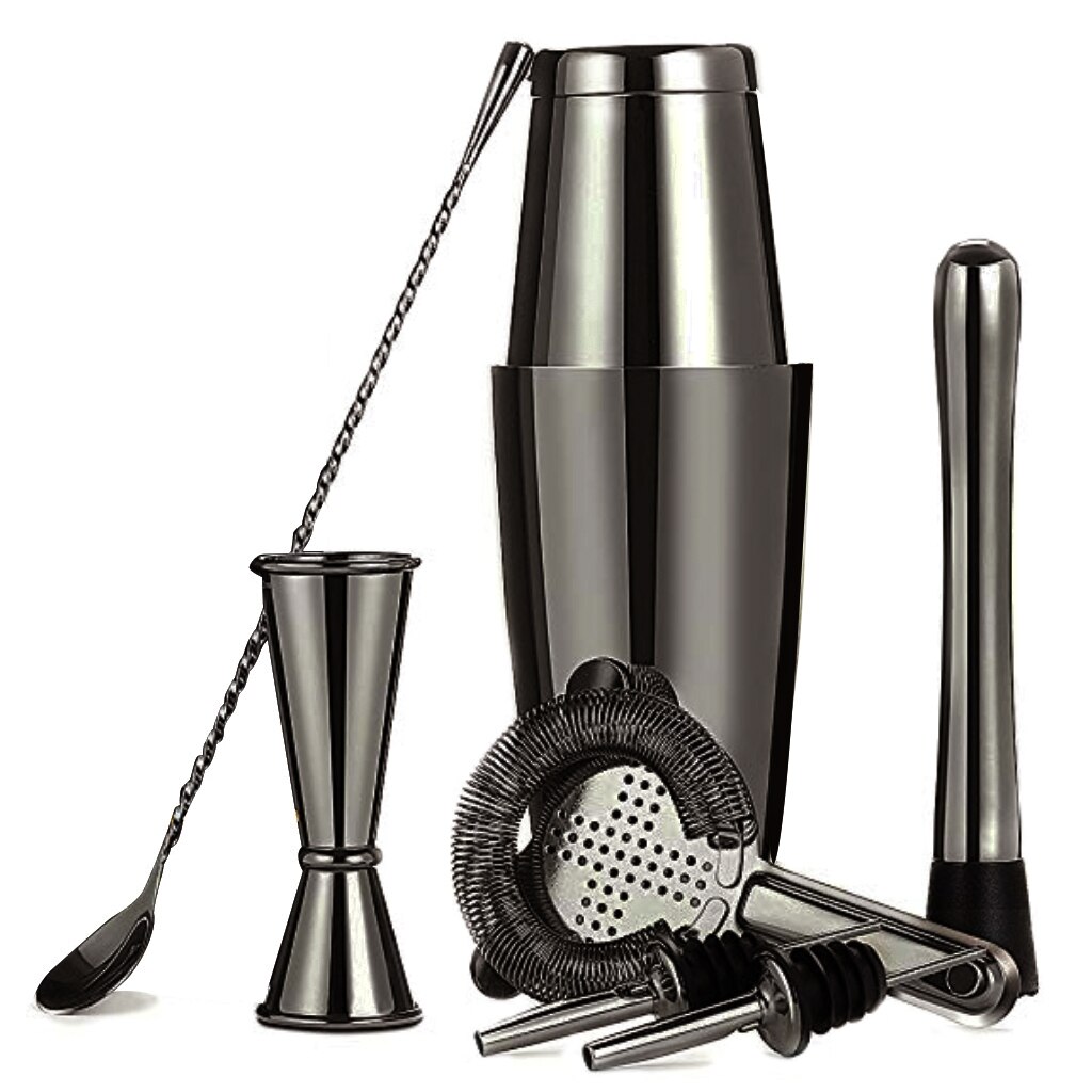 Cocktailshaker BS-75S 750ML Boston Cocktail Shaker Set and Widely Used in Bars: Gunmetal Black 8pcs
