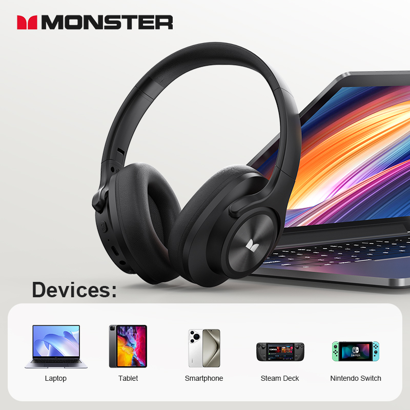 Monster MISSION 200 Wireless Headset Foldable Bluetooth Earphones, Punchy Bass Headphones for PC Laptop phone Steam Switch