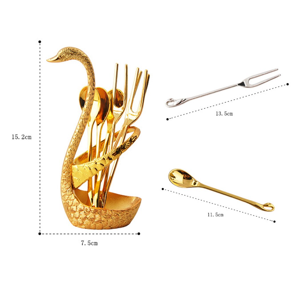 Base de cisne romántica, 7 piezas, vajilla de acero inoxidable para ensalada, postre, fruta, tenedores, cucharas de café, vajilla de cena, herramientas de cocina