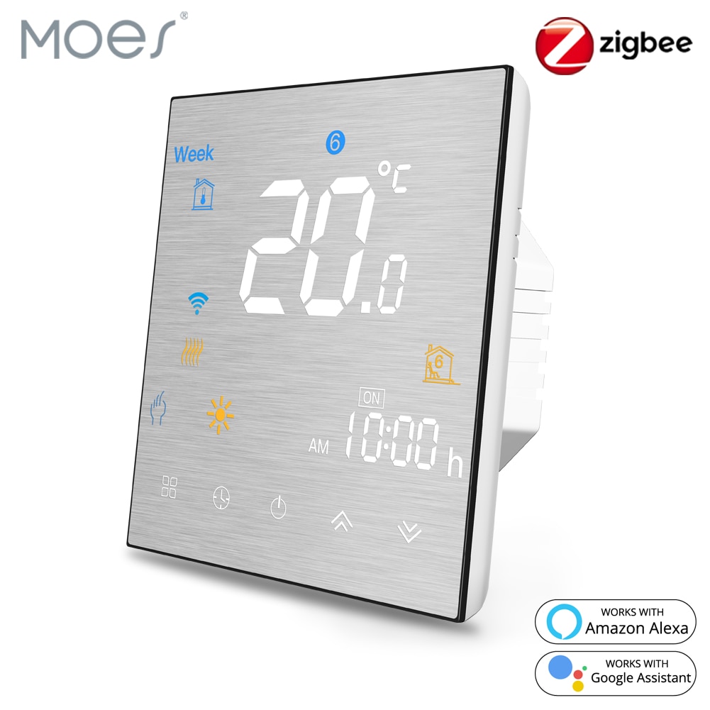 Moes Tuya ZigBee Smart Thermostat for Water/Electric floor Heating Water/Gas Boiler Brushed panel 2MQTT Alexa Google Smart Life