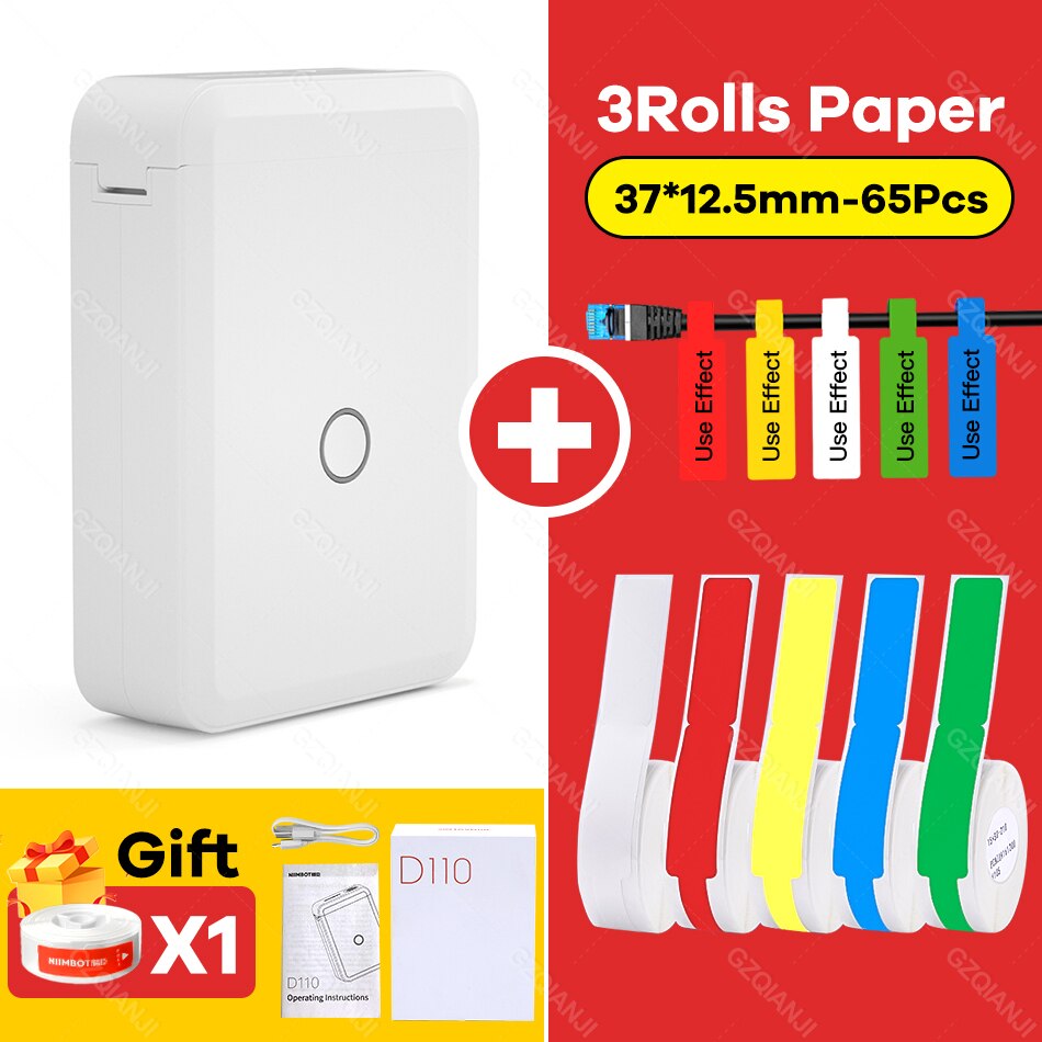 Niimbot D110 Portable Thermal Label printer Transparent Paper Pocket Mini Wireless Barcode Printer Bluetooth Machine D11 Maker: D110 Add 5 Cable