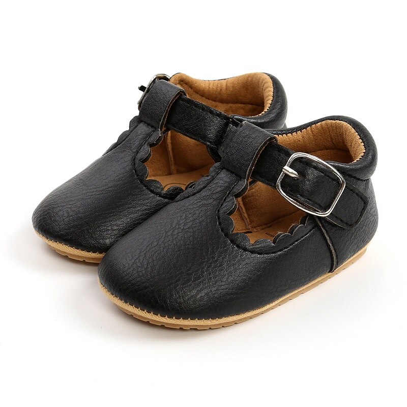 Spring T-bar Baby Shoes Pu Leather Hard Sole Newborn baby Moccasins Shoes infant Leopard baby Prewalker Non-slip Firstwalkers: black / 3 (13-18months)