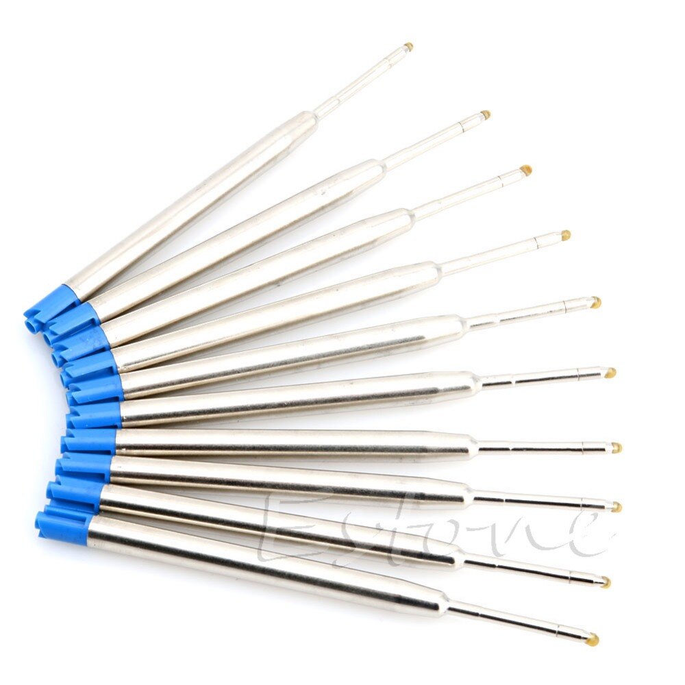 10pcs Standard Style Blue/black Ink 1MM Medium Nib Ball Point Pen Refills