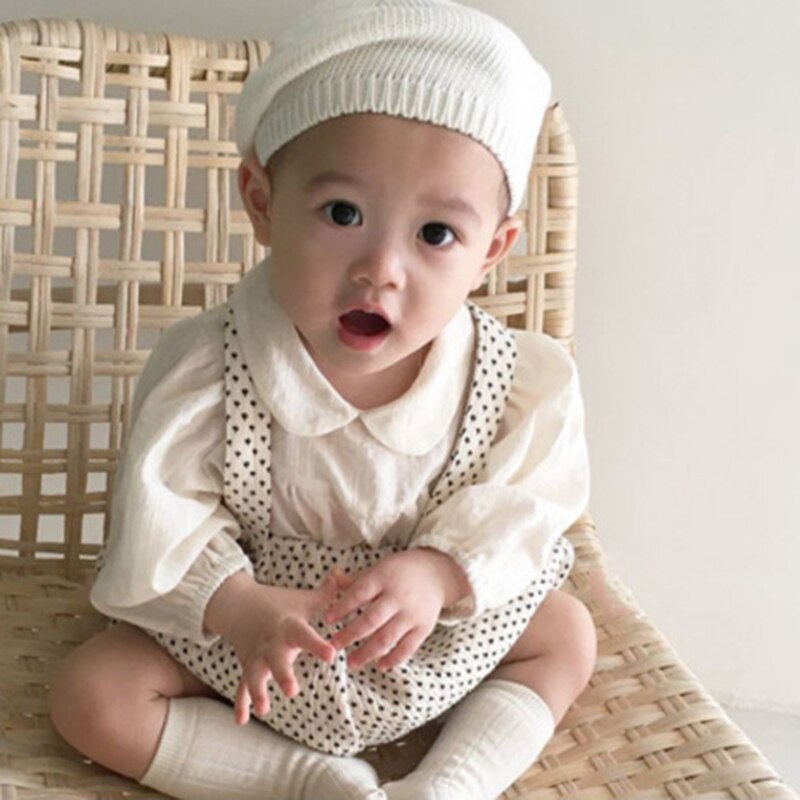 Koreańnarty styl jesień maluch dziewczynka chłopiec kropka romper noworodka dziewczynka kombinezon bez rękawów bawełna dziewczynka chłopiec ubrania