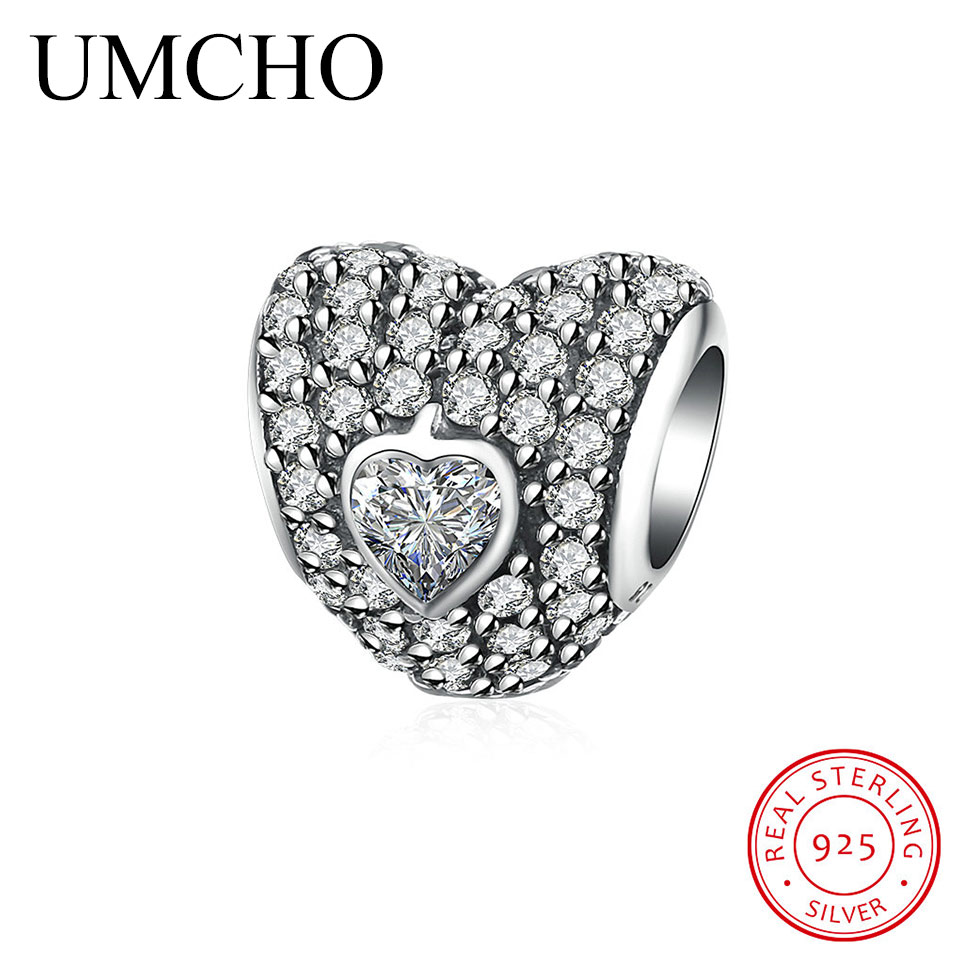 UMCHO 925 Zilver Dames Charm Kralen Multi-Stijl Hartvormige Kristallen Moeder Kralen kinderen Originele Armband Hanger sieraden: ZUM001-D