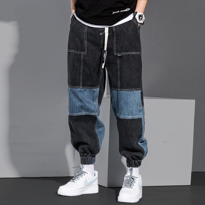 jeans da uomo alla moda in stile giapponese pantaloni larghi in denim scozzese di design allentato pantaloni larghi pantaloni Streetwear pantaloni anca-salto