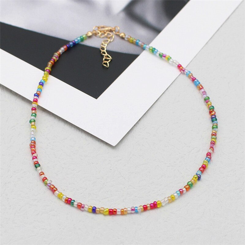 Simple Seed Beads Strand Choker Women String Beaded Short Bohemia Clavicle Jewelry Necklace