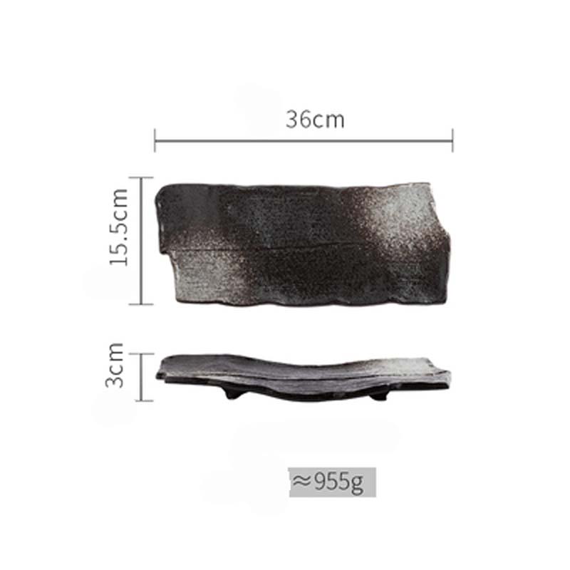 Large ceramic plate Large size sushi plate barbecue grilled wing plate rectangular cumin ribs flat plate: D