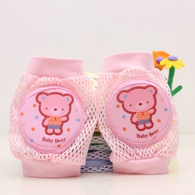 Baby Knee Pads Cartoon Baby Safety Crawling Elbow Cushion Toddlers Knee Pads Protective Gear: Pink-Bear