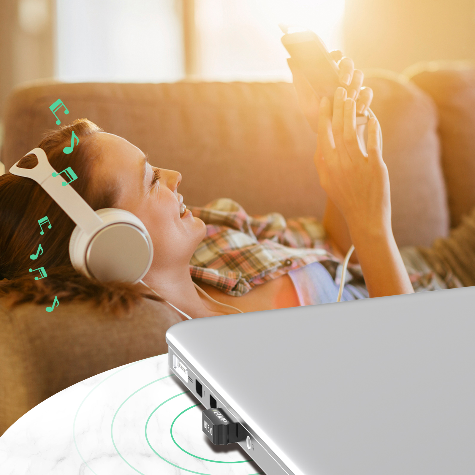 EDUP B3519S Bluetooth 5.0 Adapter Mini Portable Wide Coverage Supports Multiple Devices 20m Range Low Energy High Speed Transfer