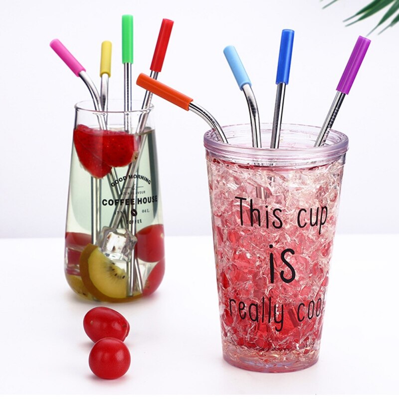 Herbruikbare Huishoudelijke Stro Kit Rvs Stro Set Draagbare Stro Siliconen Cover Huishoudelijke Stro Met Reinigingsborstel