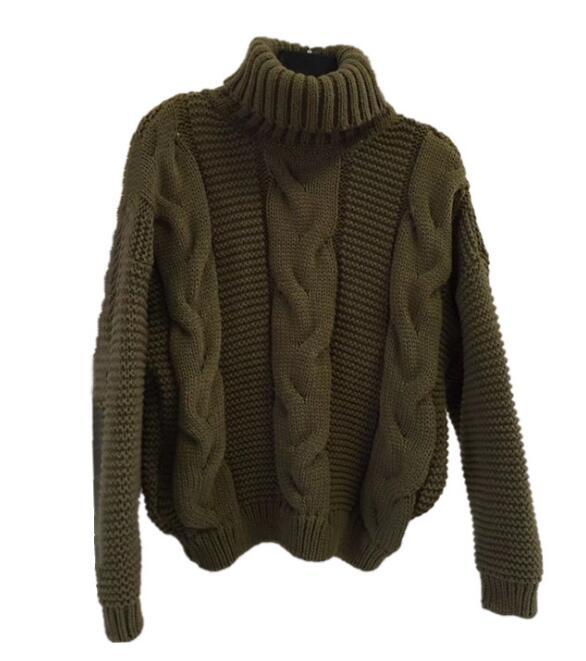 Dam tröjor polokrage tröja dam höst vinter ledig kort tröja stickad pullover tröja kvinnlig pull femme: Armégrön