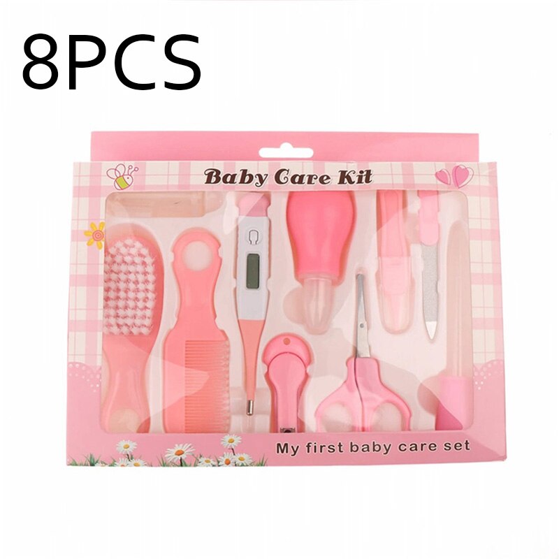 Pasgeboren Baby Care Kit Toilettas Kit Care Multifunctionele Baby Set Theremometer Clipper Schaar Trimmer Nail Toiletartikelen Voor Baby: 8pcs red