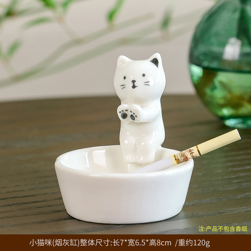 Cenicero de cerámica con forma de gato de dibujos animados, Cenicero con forma de gato y Animal, decoración de escritorio para oficina, accesorios de cerámica para decoración del hogar, Cenicero: BLANCO