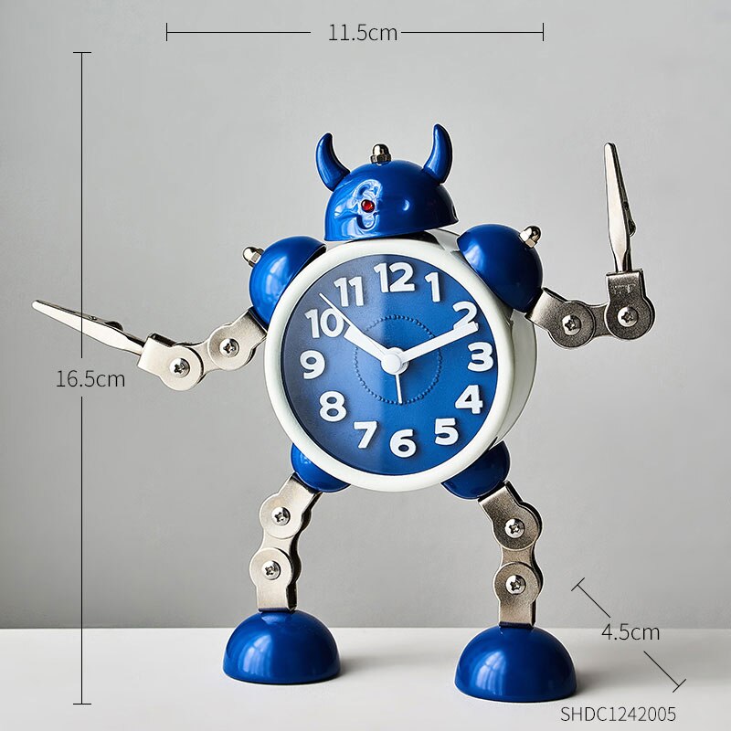 Home Decoration Robot Alarm Clock Multi-color Robot Model Study Bedroom Countertop Decor Children Birthday Bedside Clock: blue-B