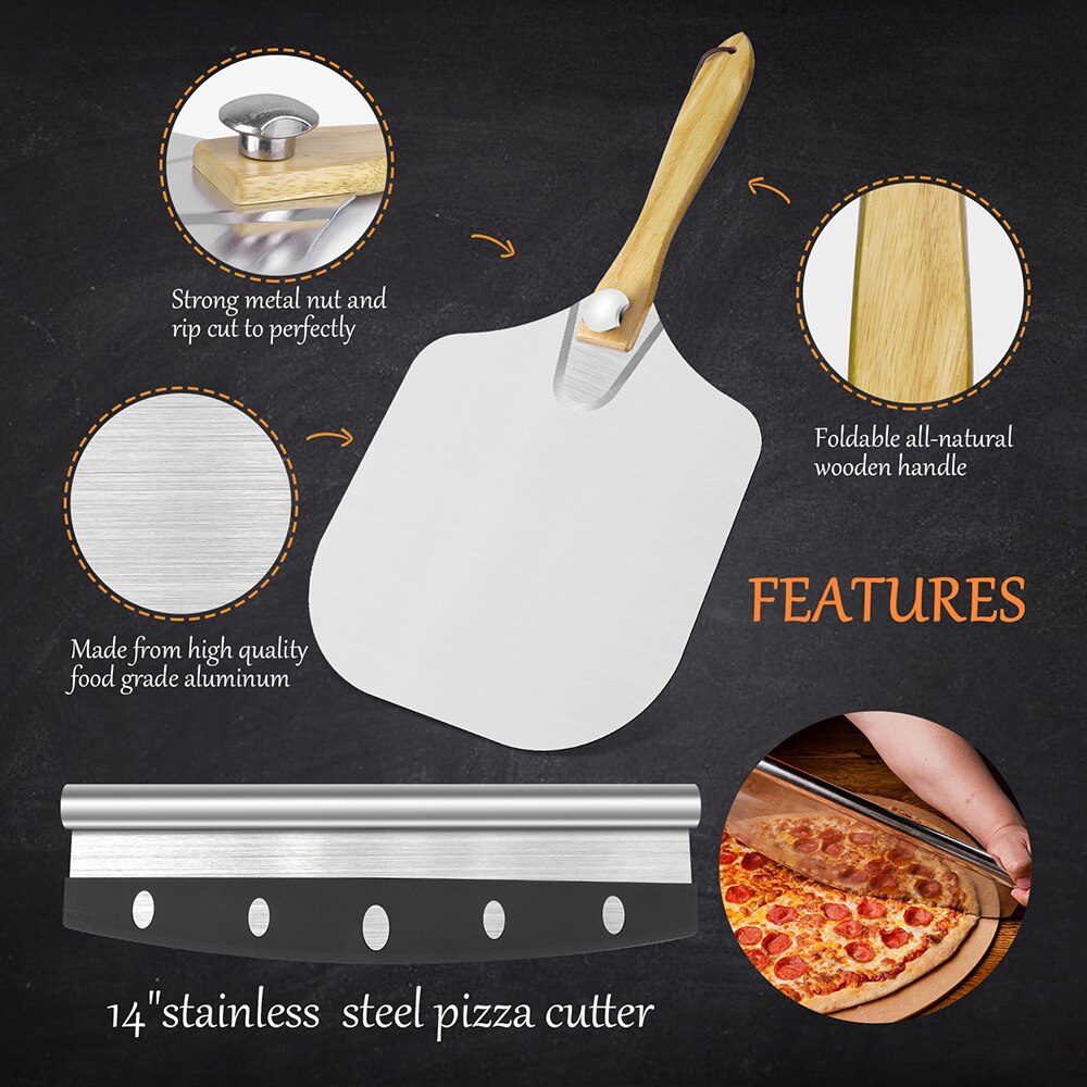 Pala de Pizza de 14 pulgadas con mango largo, herramientas de pastelería, pala de pelar, paleta de Pizza, herramientas para hornear pasteles, aluminio largo grande